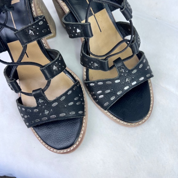 •|•DOLCE VITA•| Black Leather Studded Gladiator Sandals Size 9 w/ 4" Heel - Picture 5 of 16